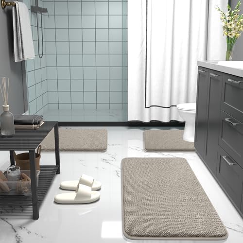 OLANLY Memory Foam Bathroom Runner Rugs 70x24, Long Bath Mats, Warm Taupe