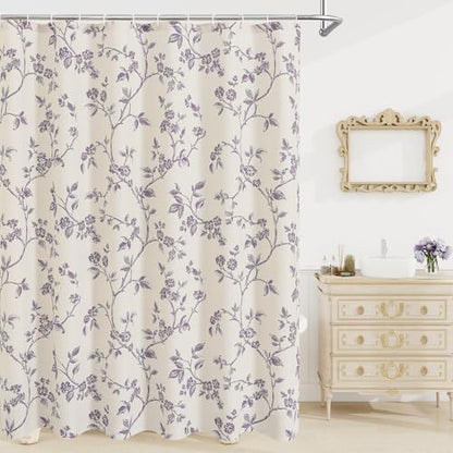 MitoVilla Lavender Cotton Floral Shower Curtain for Bathroom, 72 x 72