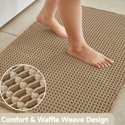 TYUU Waffle Bath Mat, Small Boho Bathroom Rugs Non Slip, 24x16 Khaki