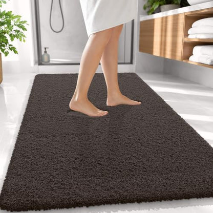 OLANLY Microfiber Large Bathroom Rugs 59x35, Soft Bath Mat, Dark Brown