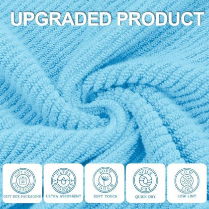 VOOVA & MOVAS Bathroom Hand Towels 4PC, 100% Cotton, 18x28 in, Blue