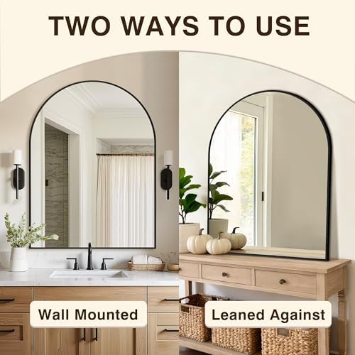 Arched Bathroom Vanity Mirror for Over Sink, 40”x30”, Black