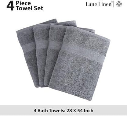LANE LINEN Towel Set Quick Dry 100% Cotton 4 Piece Soft - Cool Grey