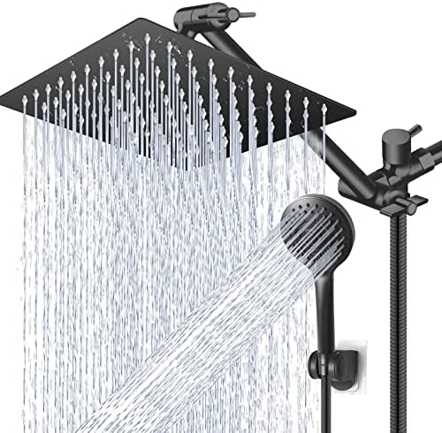 12” Black High/Low Pressure Water Rain Shower Head with 11” Extension Arm