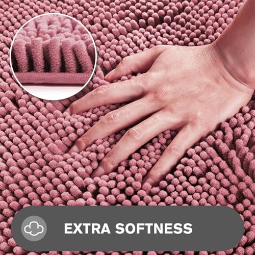 Dusty Rose Bathroom Rugs Sets 2 Piece – Absorbent and Washable Bath Mat, Non-Slip, Thick Soft Chenille Bath Rugs for Bathroom Floor, Shower, Sink - 20" x 32"+24" x 36"