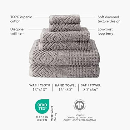 Texere 100% Organic Cotton Diamond Jacquard 700 GSM Luxury Bath Towel Sets - Ultra Soft and Absorbent Hotel and Spa Quality (Diamond, Bright White, 2 Hand & 2 Wash Towels)