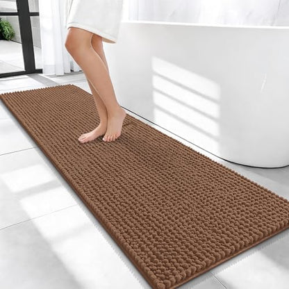 OLANLY Thick Chenille Bathroom Runner Rugs 59x20, Absorbent Bath Mat, Mocha