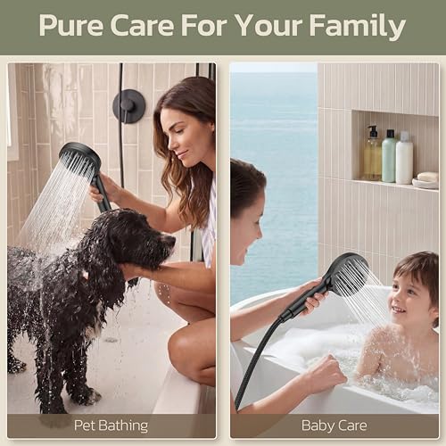 6-Setting Filtered Handheld Shower Head, JDO High Pressure Shower Head with Replaceable Filter Cartridge 4.7 Inch Detachable Showerhead for Chlorine Hard Water Removal, 59 Inch Stainless Steel Hose