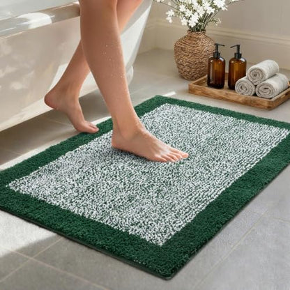 Bathroom Rugs 30x20 Non Slip Washable, Soft Absorbent Bath Mat Dark Green
