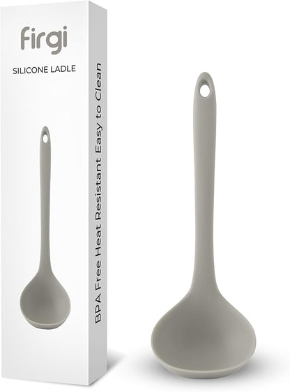 Platinum Silicone Cooking Ladle for Baking, Scraping & Mixing, 100% Food Grade Colorful Silicone Kitchen & Serving Utensils, Heat Resistant, Non-Stick Cookware - 8.6 inch Warm Gray