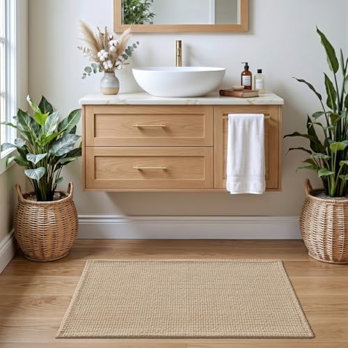 DEXI Chenille Bath Mat 32x20, Soft Absorbent Bathroom Rugs, Beige
