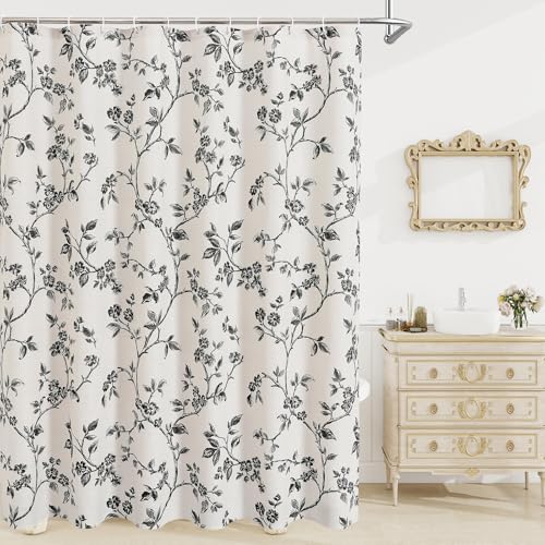 MitoVilla Extra Long Cotton Floral Shower Curtain for Bathroom,72 x 90