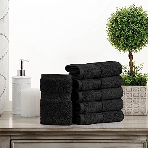 Superior Egyptian Cotton Plush & Absorbent, Face Towel Set of 6, Black