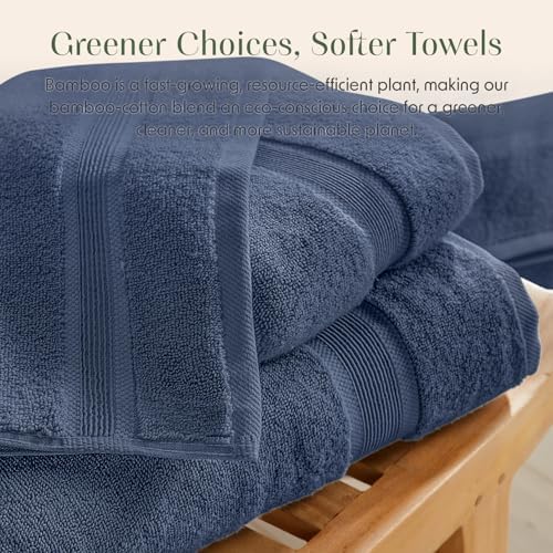 Springtree Home Luxury Bamboo Rayon Bath Towel Set | 4-Pack | French Blue