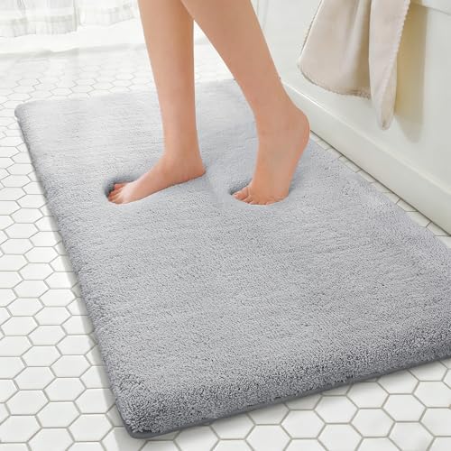 MINIDEAR Bathroom Rugs 60x20 Light Gray - Thick Memory Foam Bath Mat, Ultra Soft & Plush Fluffy, Non-Slip, Quick Dry, Absorbent Washable Floor Microfiber Mat for Tub, Home Decor Accessories
