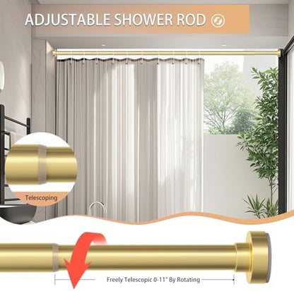 Gold Shower Curtain Rod 34-82 Inches(2.8-6.8ft) Never Rust Adjustable Shower Rod Spring Tension Non Slip No Drilling Shower Rods for Bathroom Garland Window