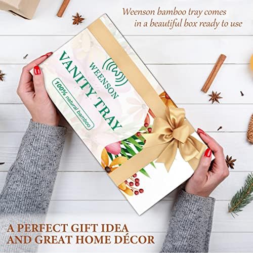Weenson Bathroom Vanity Tray for Countertop Toiletries Makeup Decor Perfume Candles, Kitchen Tray for Soap Dispenser Spice Salt Coffee, Toilet Tank Tray Bamboo11.81” L x 6.1” W x 0.79” H (White)