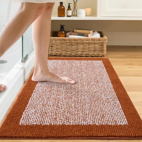 Bathroom Rugs 30x20 Non Slip Washable, Soft Absorbent Bath Mat Coral Orange