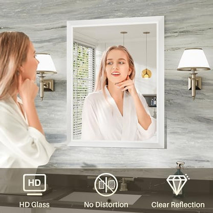 Briivue Bathroom Wall Mirror, White Metal Frame, 24x32 Inch