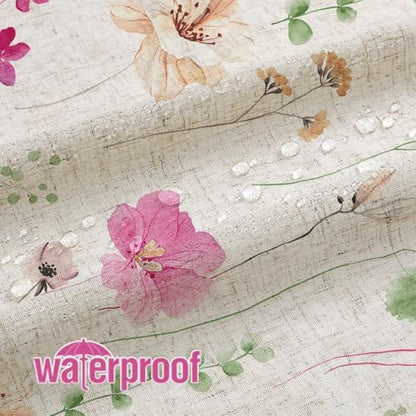 Gibelle Pink Green Linen Watercolor Floral Fabric Shower Curtain, 72x72