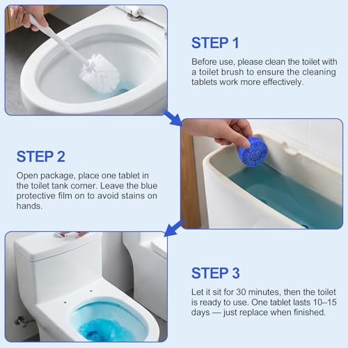 Msvvko Toilet Bowl Cleaners, Automatic Toilet Tank Cleaner Tablets, Blue Toilet Bowl Cleaner Tablets for Deodorizing & Descaling, Powerful Cleaning, Slow-Release Against Tough Stains 20 Pack