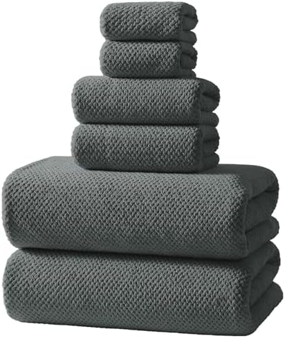 REDKISS Soft 6 Piece Bath Towels Set, 2 Large Bath Towel Sheet, 2 Hand Towels, 2 Washcloths, Highly Absorbent, Quick Dry, Lightweight Towel Sets Collection, Premium Gray Towels for Bathroom, Gym & Spa