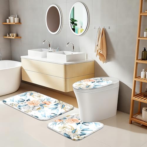 16 PCS Floral Bathroom Shower Curtain Set with Rugs 12 Metal Hooks,72 x 72"