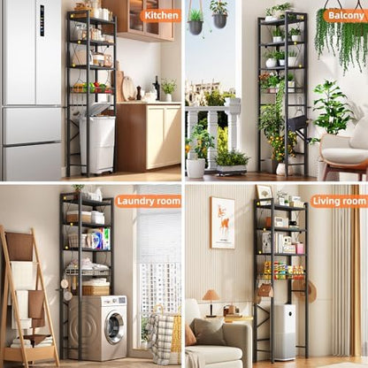 Over-The-Toilet Storage Rack, 4-Tier Bathroom Organizer Shelf Over Toilet with Adjustable Shelf and Basket, Freestanding Space Saver Bathroom Shelves Above Toilet for Room (Pure Black)
