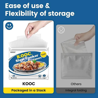 KOOC Slow Cooker Liners 14"x22" 10 Count Extra Large Size Disposable Pot Liners Christmas Cooking Bags Fit 6 qt to 10 qt Pot BPA Free Fresh Locking Seal Design
