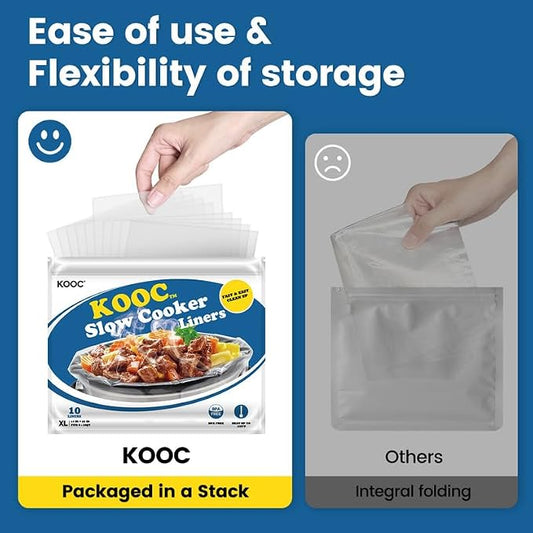 KOOC Slow Cooker Liners 14"x22" 10 Count Extra Large Size Disposable Pot Liners Christmas Cooking Bags Fit 6 qt to 10 qt Pot BPA Free Fresh Locking Seal Design