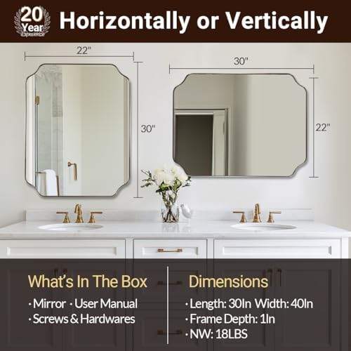 ANDY STAR 22"x30" Brushed Nickel Scalloped Mirrors for Bathroom Sink