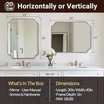 ANDY STAR 22"x30" Brushed Nickel Scalloped Mirrors for Bathroom Sink