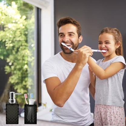 2 PCS Bathroom Accessory Set, Black Soap Dispenser and Toothbrush Holder