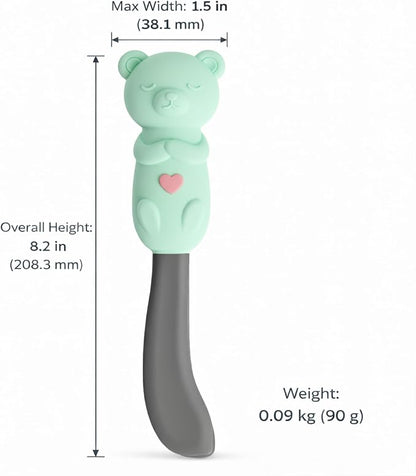 Jar Scraper Spatula - Silicone Scraper, Cute Kitchen Accessories, Unique Fun Cooking Kitchen Gadgets for Foodies - BPA-free & 100% Food Safe (Teddy - Green)