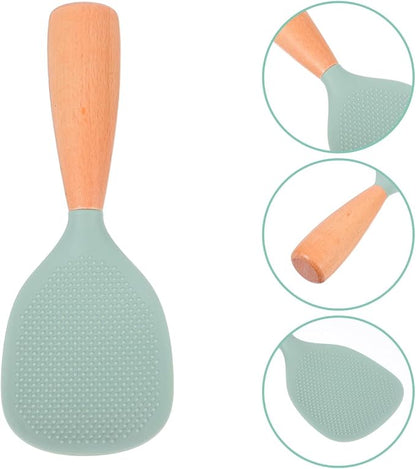 MAGICLULU Standing Silicone Rice Paddle, Non-stick Rice Spoon with Wooden Handle, Easy to Clean, Heat Resistant Upright Spatula Utensil for Sushi Chef Family Kitchen Serving Cooking Accessory, Green