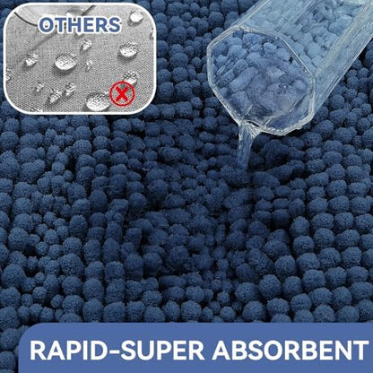Bcoimo Bath Rug Mat,Chenille Extra Soft Navy Long Bathroom Runner Floor Rug