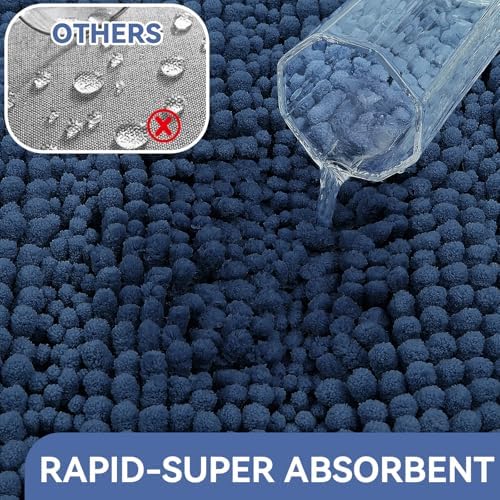 Bcoimo Bath Rug Mat,Chenille Extra Soft Navy Bathroom Floor Shower Tub Mats