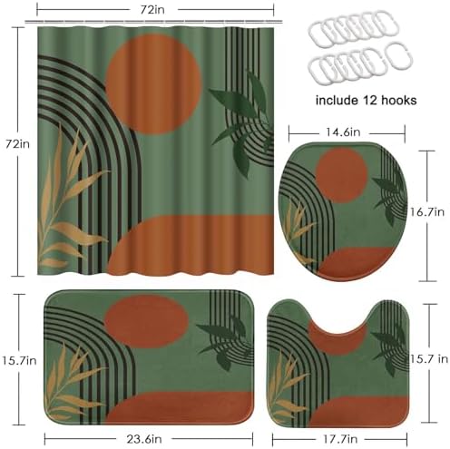 Bathroom Sets with Shower Curtain and Rugs, Boho 4 Pcs Mid
