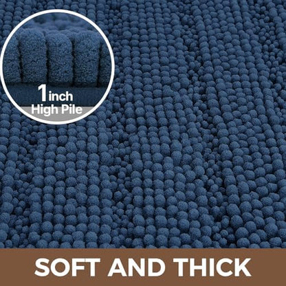 Bcoimo Bath Rug Mat,Chenille Extra Soft Navy Long Bathroom Runner Floor Rug