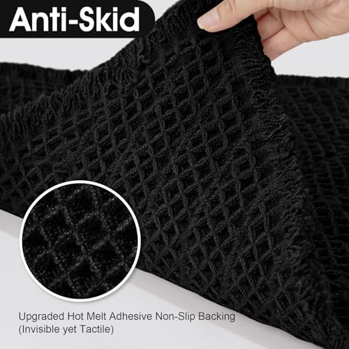 Upgraded Waffle Bath Mat, 36"x24" Black-Herringbone, Super Absorbent Non-Slip Quick Dry Bathroom Rugs with Tassels, Machine Washable Ultra Soft Boho Bath Rugs, Toilet Mats Boho Farmhouse Decor