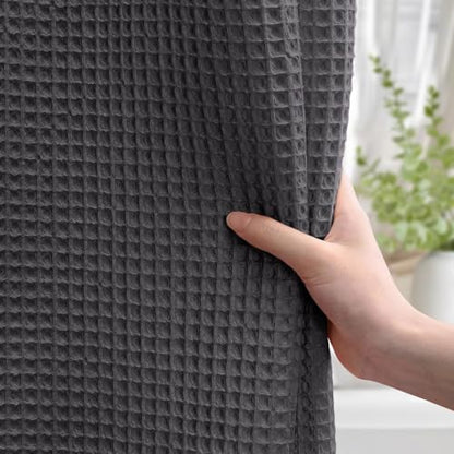 Waffle Weave Shower Curtain Heavyweight Cotton Fabric Charcoal Gray 72Wx75L