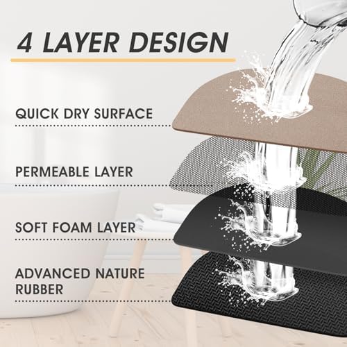 ACCUMTEK Non Slip Bath Mat, Thin Bathroom Rugs Fit Under Door, Quick Dry Bath Mats, Machine Washable Bath Rugs for Bathroom, Bathtub & Kitchen, Bathtub, Taupe/Solid/2 Piece