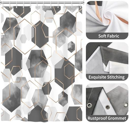 deFouliao Grey Modern Shower Curtain Geometric Grid Art Abstract Waterproof Bathroom Curtain for Bathtub Home Hotel Decor, Washable with Hooks, 72x72 Inch