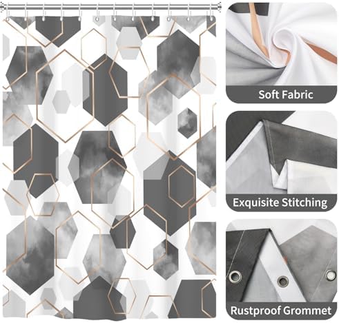 deFouliao Grey Modern Shower Curtain Geometric Grid Art Abstract Waterproof Bathroom Curtain for Bathtub Home Hotel Decor, Washable with Hooks, 65x72 Inch