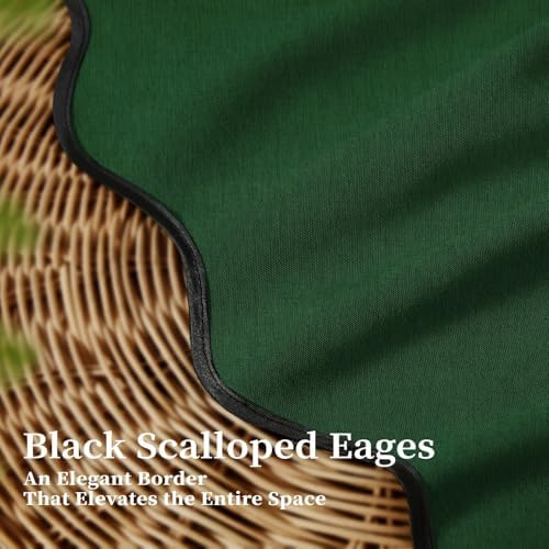 BTTN 72x78 Boho Scalloped Linen Textured Cloth Shower Curtain Set, Emerald