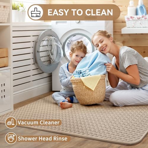 YDKGL Bathroom Runner Non Slip, Foam Weave Texture Bath Mat, Brown 16x47