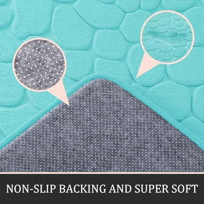 YIHOUSE Bathroom Rugs Mat Set, Memory Foam Bath Mat 3 Piece Teal
