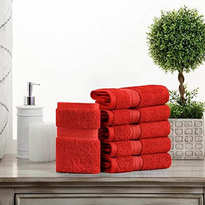 Superior Egyptian Cotton Plush & Absorbent, Face Towel Set of 6, Red