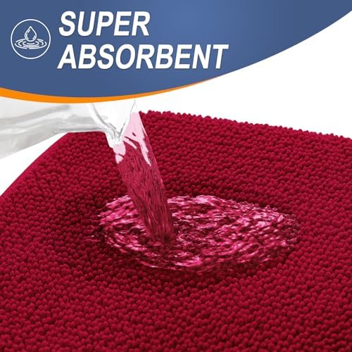 OLANLY Thick Memory Foam Small Bathroom Rug 24x16, Absorbent Bath Mat, Red