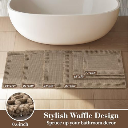 RESARE Waffle Bath Mat for Bathroom, Non Slip Bathroom Rugs 18"x30" Brown